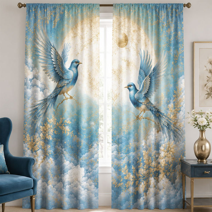 Artistic Floral Swan Print Window Curtains