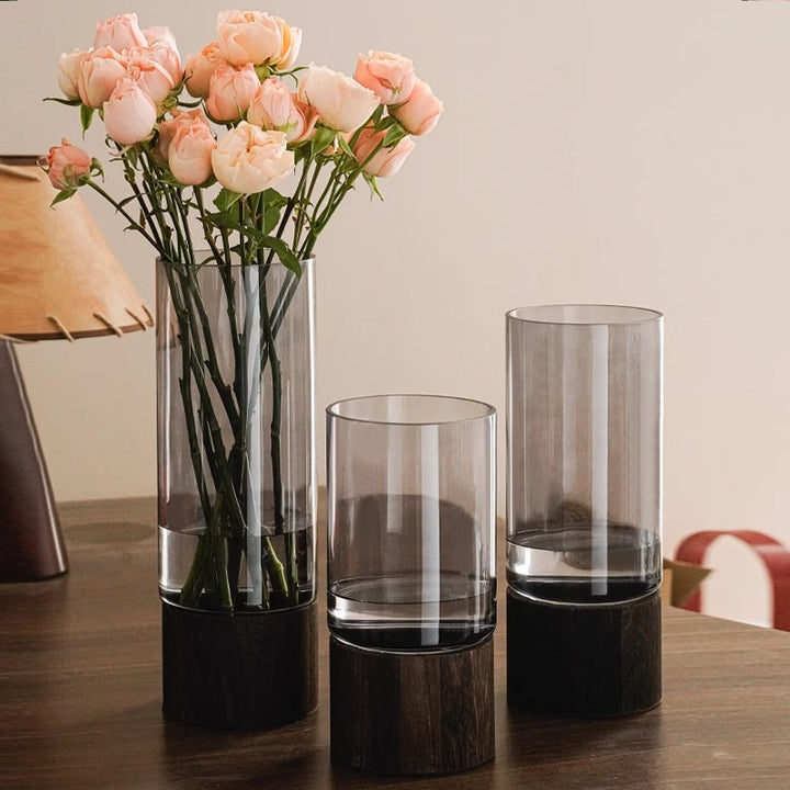 High-quality glass vase with wooden base Kalsten