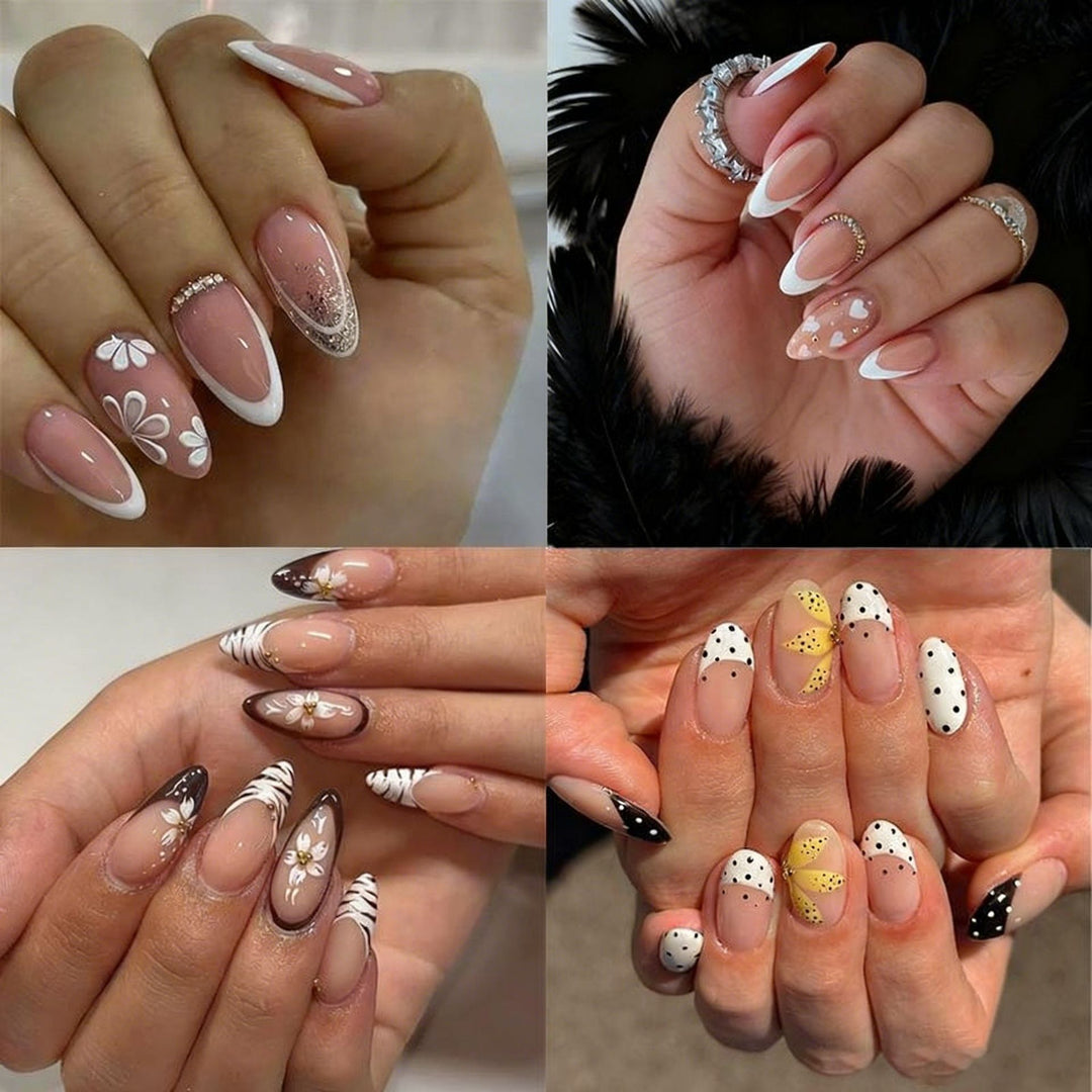 Elegant Floral Almond Nail Art Kalsten