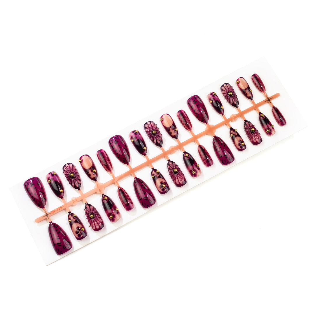 Decorative Press-On Nail Set with Artistic Design