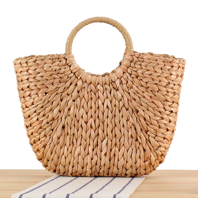 Handbag Made of Braided Natural Material with Elegant Round Handle Kalsten