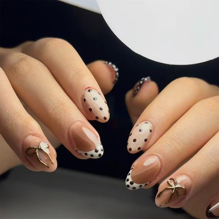 Decorative Press-On Nails with Polka Dot and Bow Designs