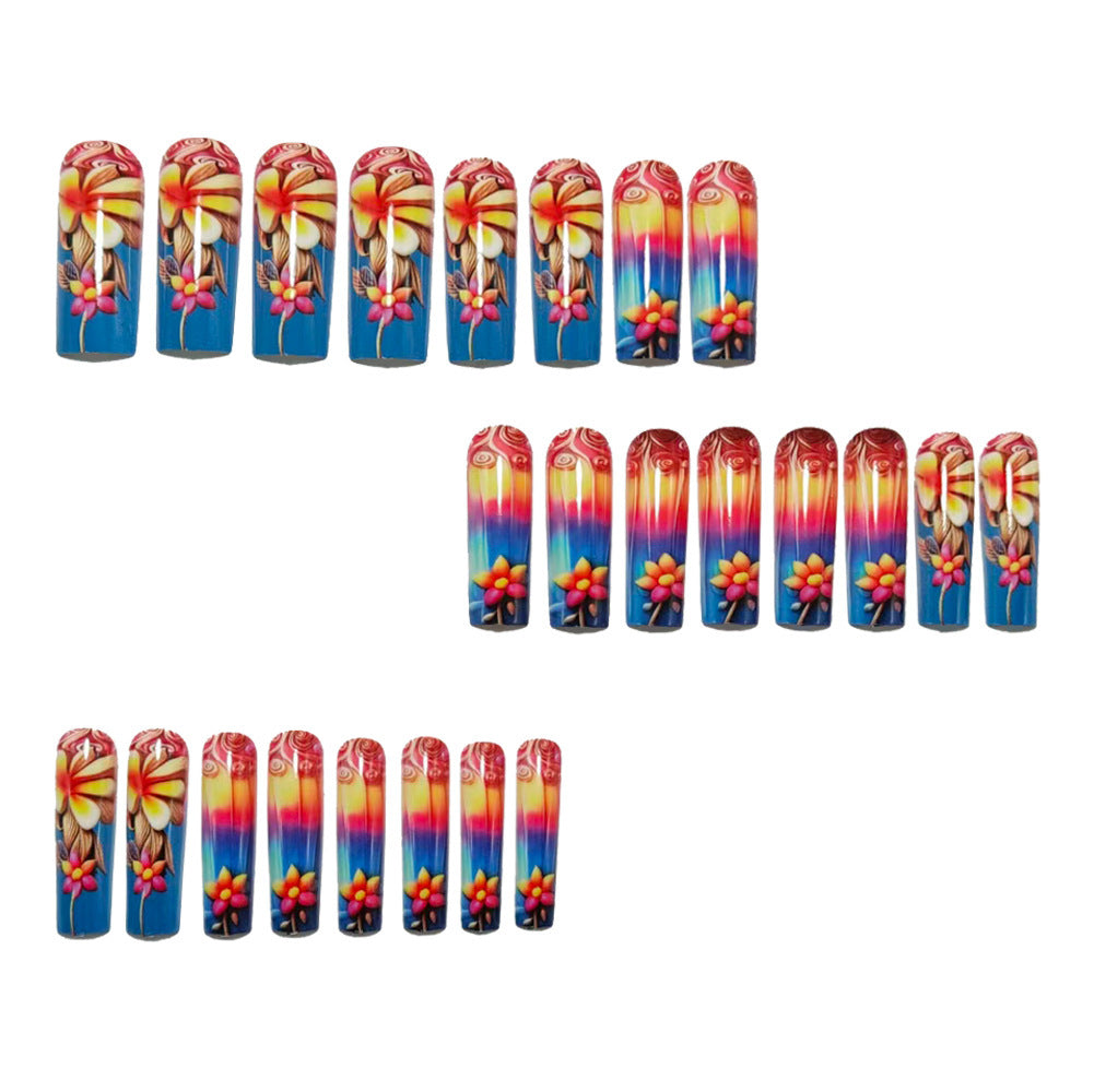 Artificial nails with floral 3D applications and gradient Kalsten