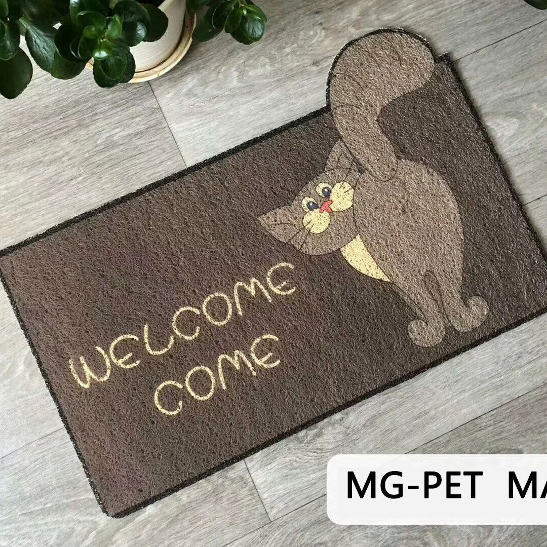 Decorative Coir Cat-Shaped Welcome Doormat With Non-Slip Pvc Backing And Weather-Resistant Fibers