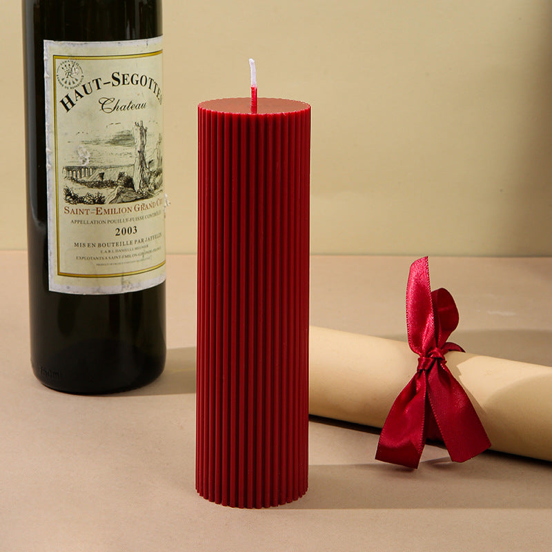 Ribbed Stacked Sphere Decorative Scented Pillar Candle With Long Cotton Wick