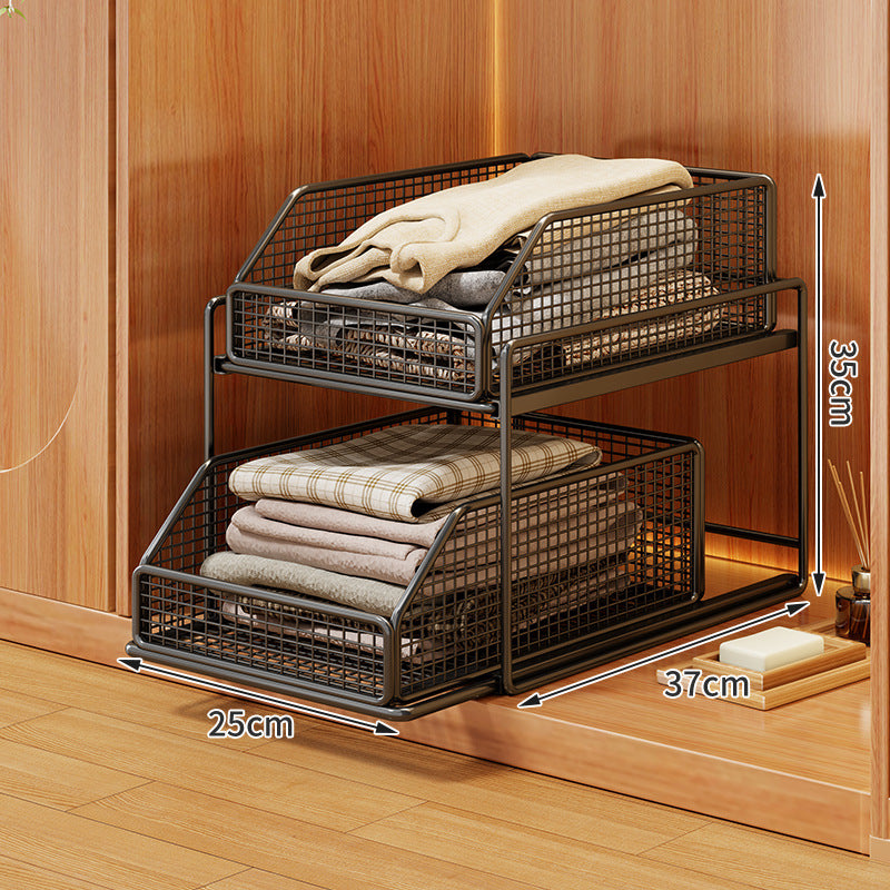 Double-Tier Sliding Wire Mesh Closet Drawer Organizer with Raised Frame