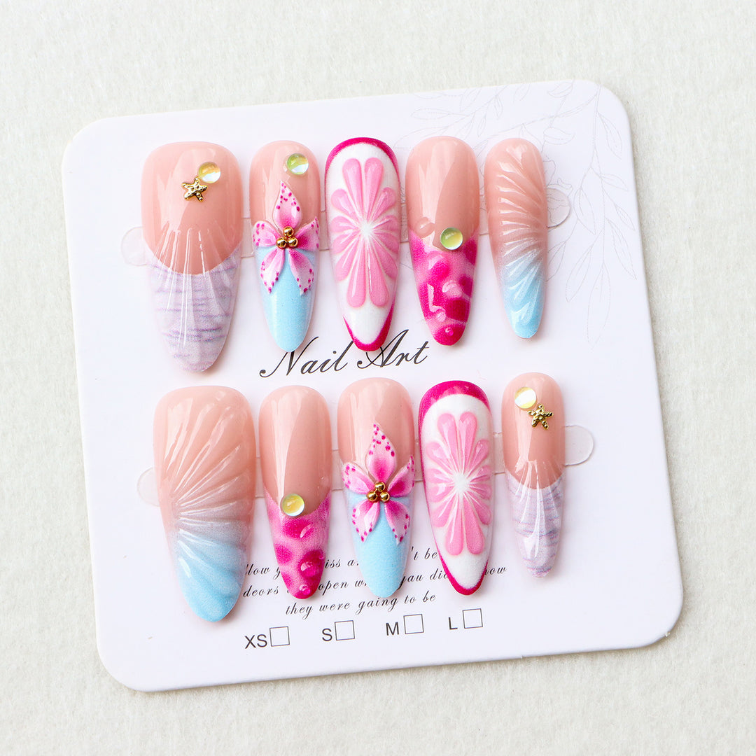 Artistic Resin Floral Press-On Nail Set