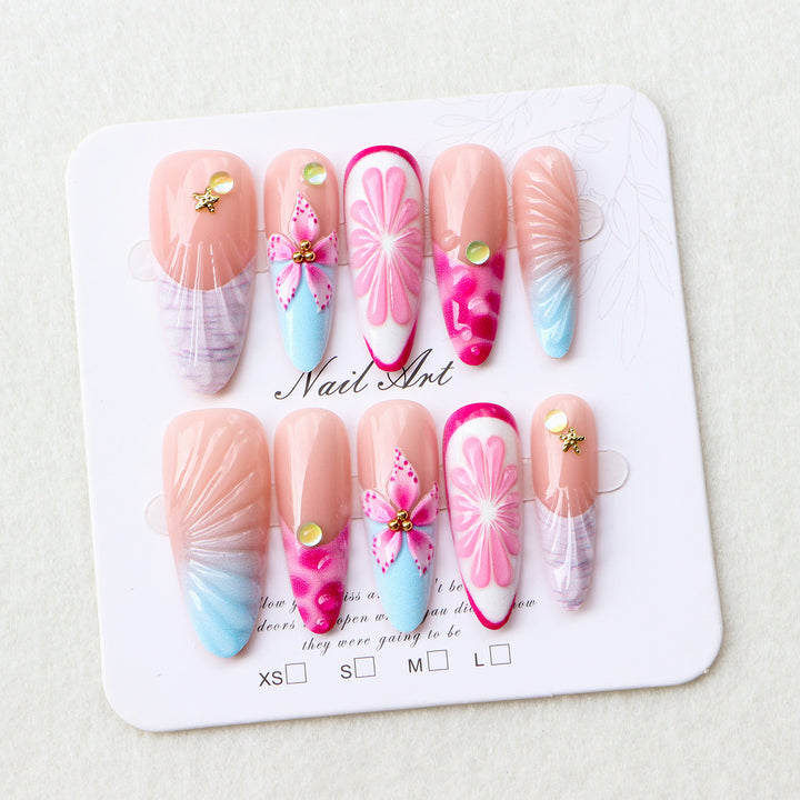 Artistic Resin Floral Press-On Nail Set