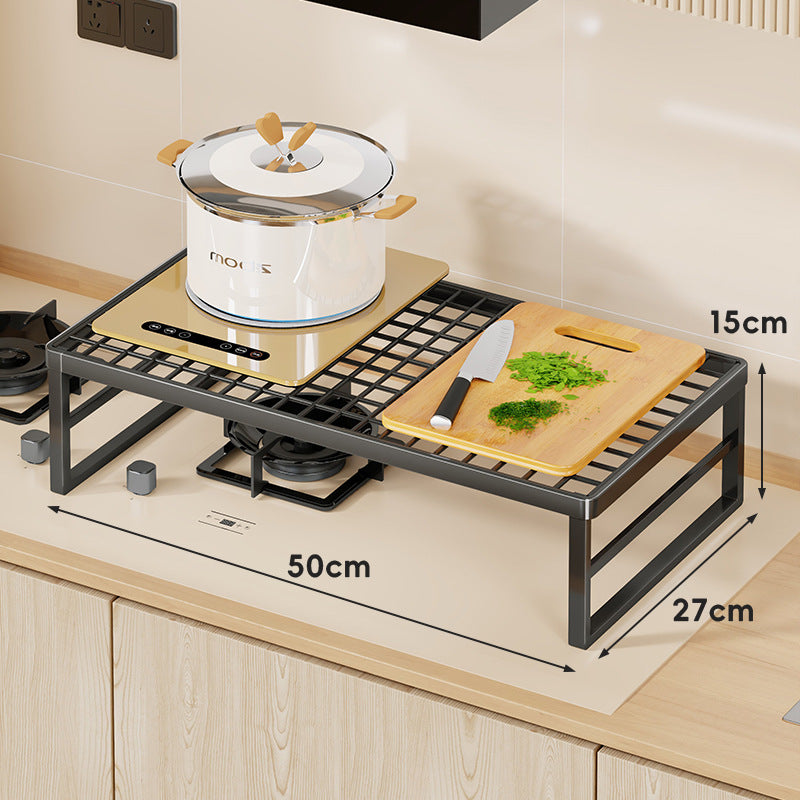 Elevated Stove Shelf Rack with Grid Top and Heat-Resistant Metal Frame