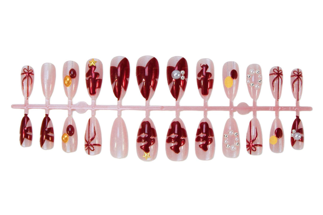 Artificial nail set with festive Christmas motifs and glamorous decorations Kalsten