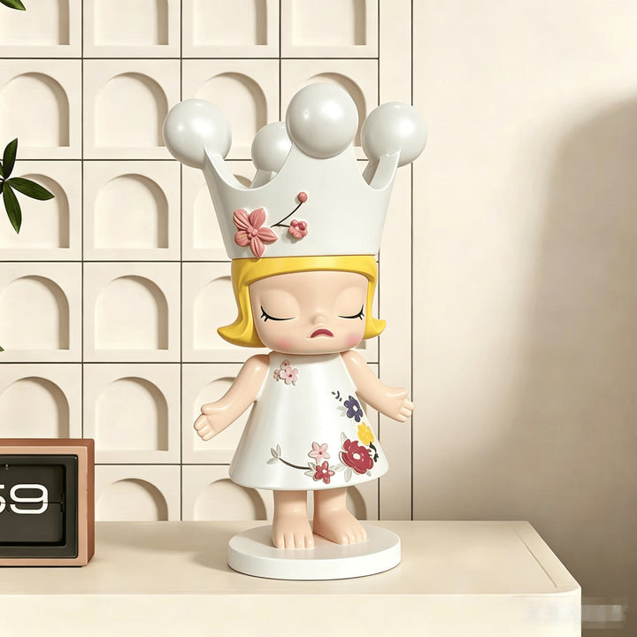 Decorative Crowned Doll Figurine for Home Display