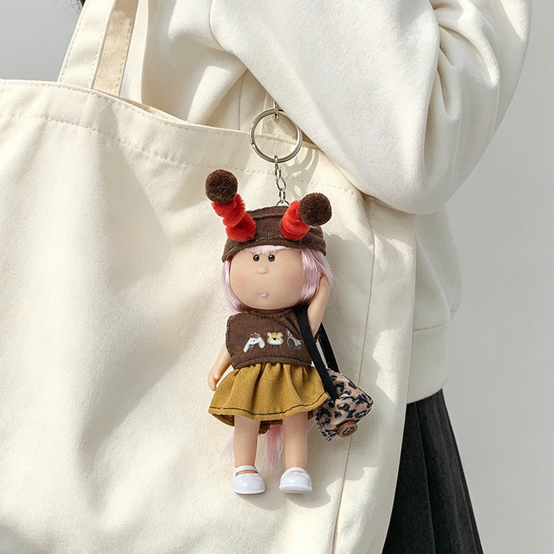 Hooded Doll Bag Charm Keychain with Denim Outfit & Loop Strap Kalsten
