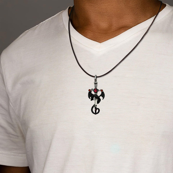 Dragon-Embellished Sword Pendant Necklace Kalsten