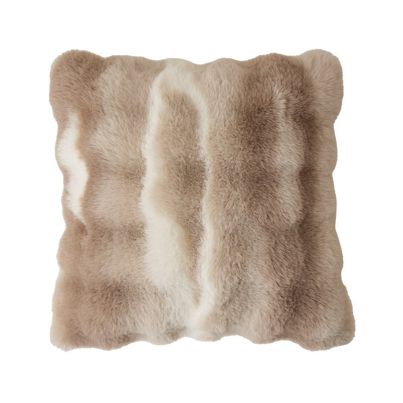 Rectangular faux fur decorative cushion with wavy plush surface