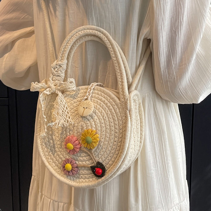 Handwoven Floral Accent Shoulder Bag