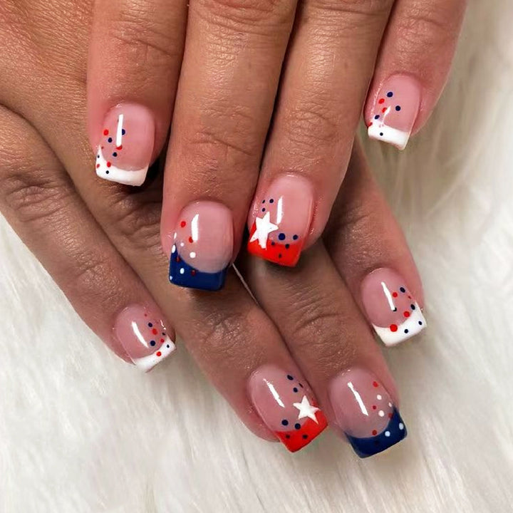 Decorative Press-On Nail Art Set with Star and Stripe Designs Kalsten