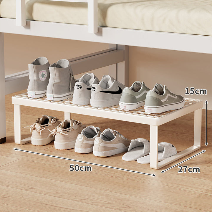 Low-Profile Stackable Shoe Riser Shelf with Ventilated Grid Top for Under-Bed and Entryway