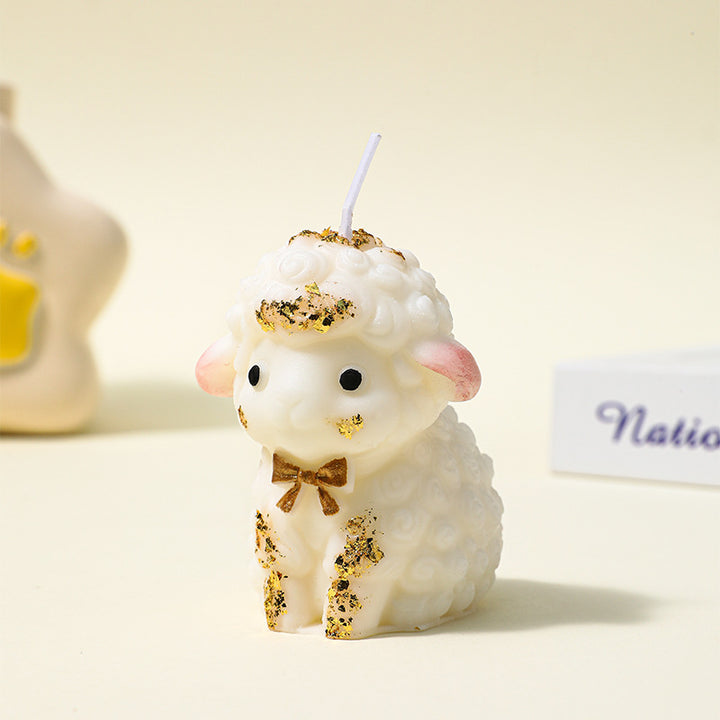 Decorative Lamb-Shaped Hand-Poured Wax Candle with Gold Flake Accent