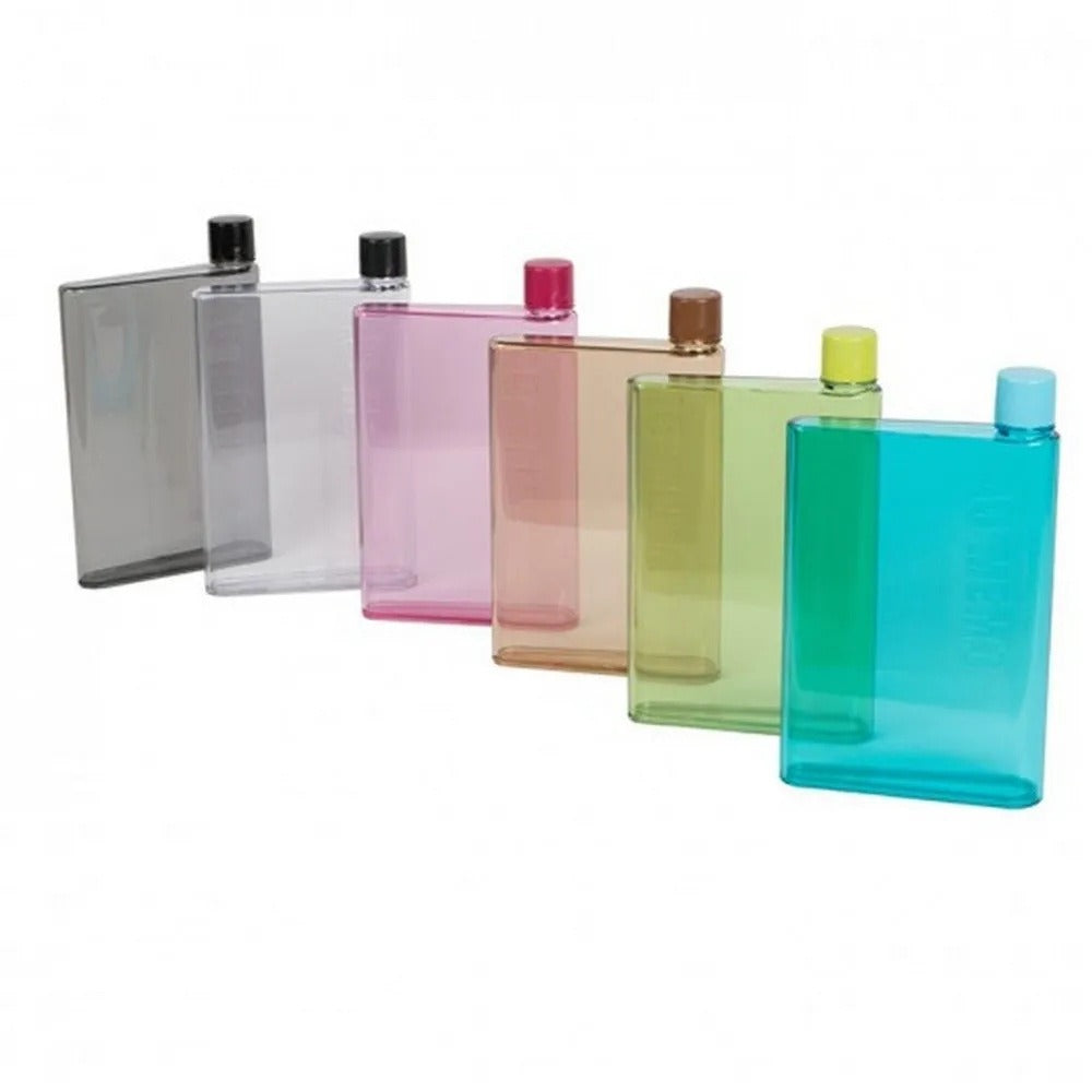 Slim Flat Reusable Water Flask With Leakproof Screw Cap Translucent Bpa-Free Pocket Bottle