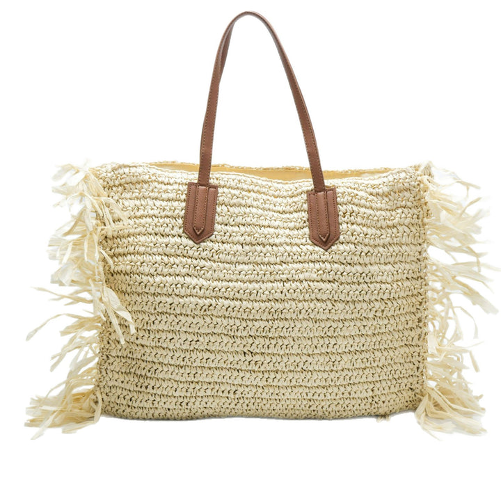 Beach bag with fringed design and sturdy leather handles Kalsten