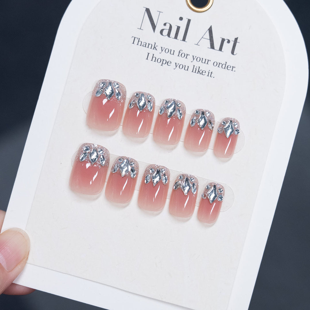 Press-On Nail Art Set with Rhinestone Accents