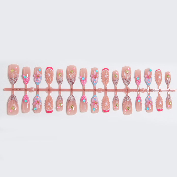 Art nail set with colorful blooming 3D applications Kalsten