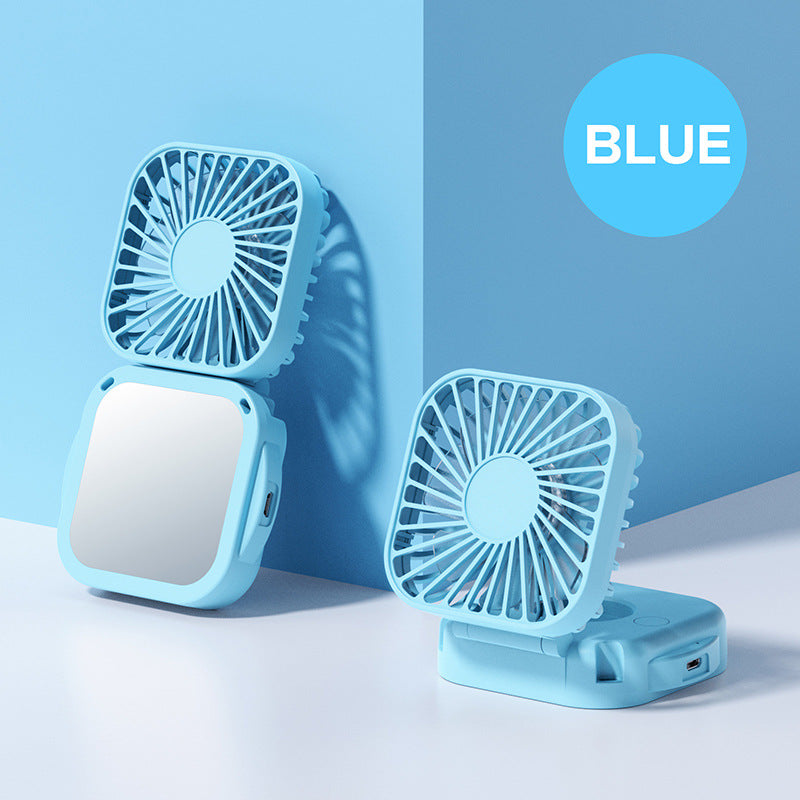 Cooling portable rechargeable folding mini fan with mirror and adjustable swivel stand Kalsten