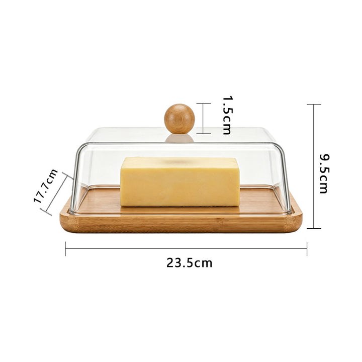 Bamboo Butter Dish with Glass Dome and Stainless Steel Spreaders