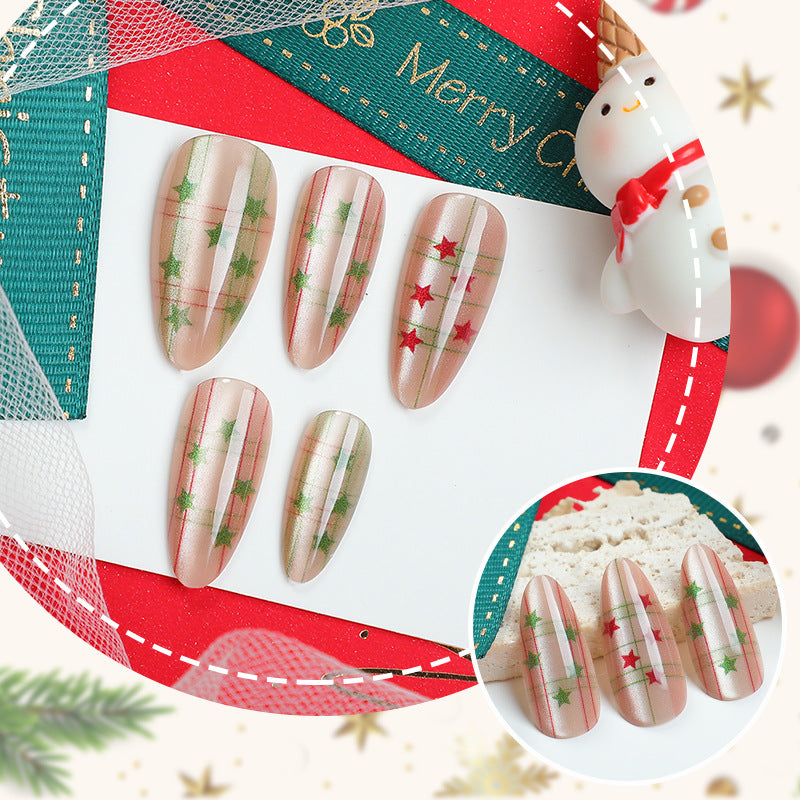 Festive Plaid Press-On Nail Design