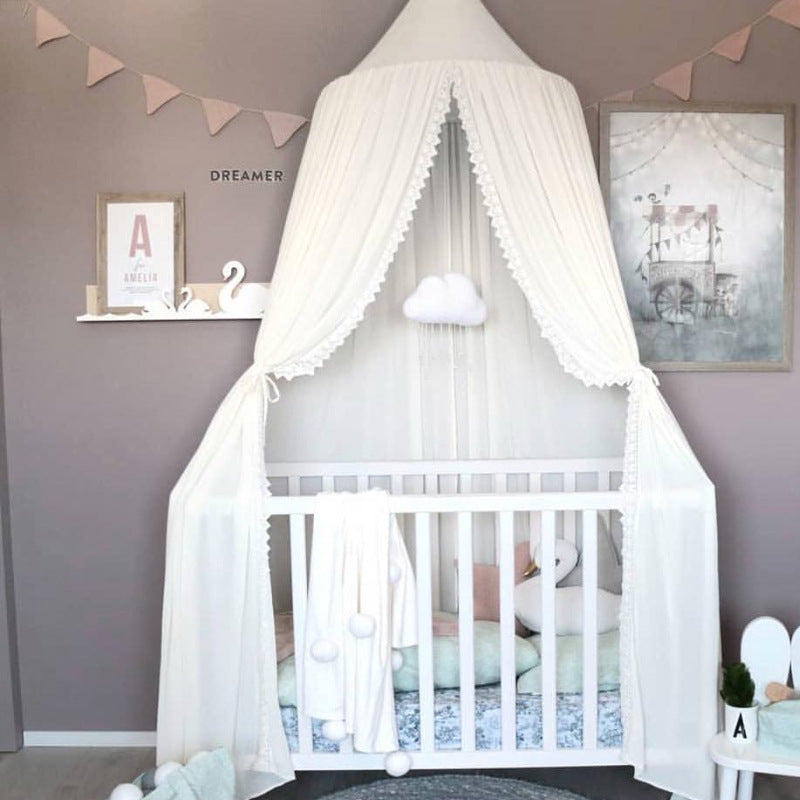 Decorative Ceiling-Mounted Play Canopy with Lace-Trim Sheer Drapes