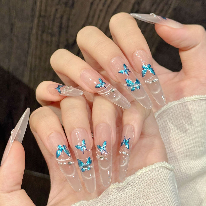 Artistic Press-On Nail Set with Butterfly Accents
