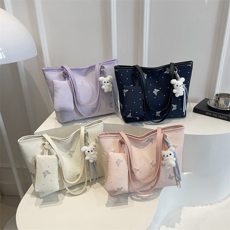 Stylish Butterfly Print Multi-Compartment Tote Bag