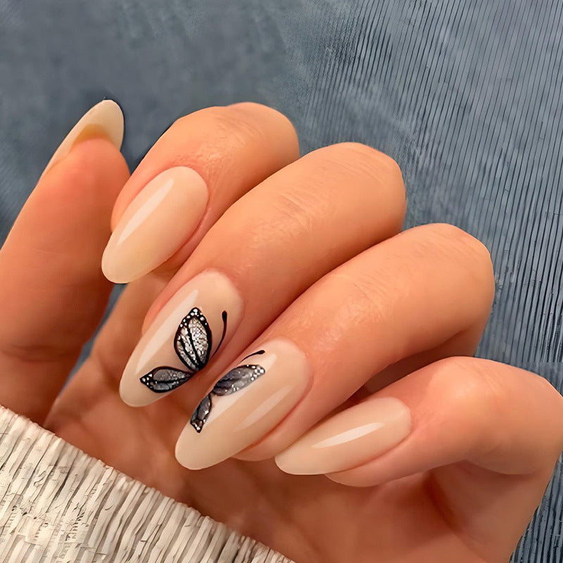 Artificial nail set with delicate butterfly motifs and elegant finish Kalsten