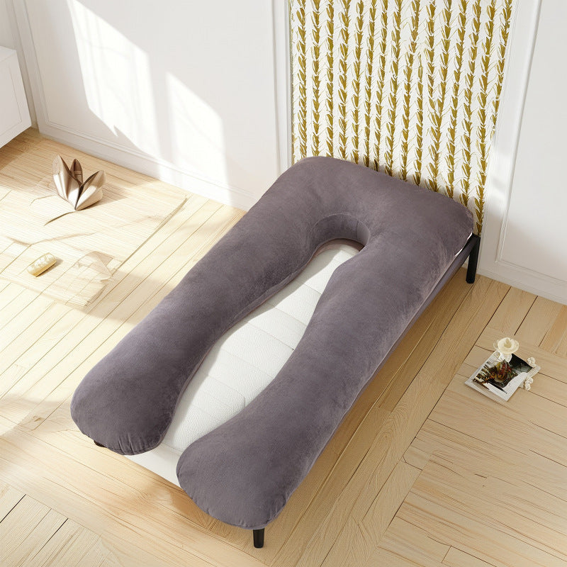 ergonomic U-shaped full-body maternity support pillow with removable washable velour cover and adjustable inner bolster Kalsten