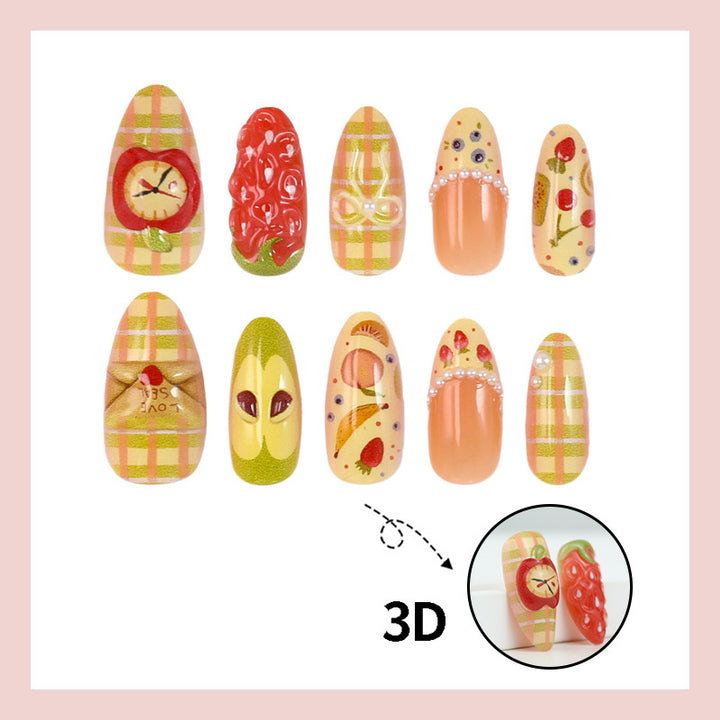 Artificial nail set with cheerful fruit and flower motifs Kalsten