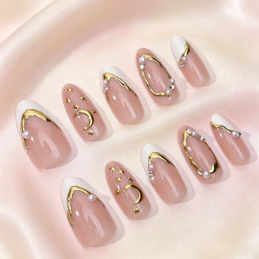 Exquisite artificial nail set with fine 3D decorations and elegant accents Kalsten