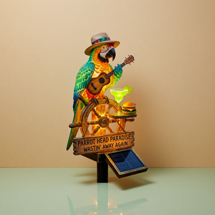 Decorative figure of a funny parrot with drink and guitar Kalsten