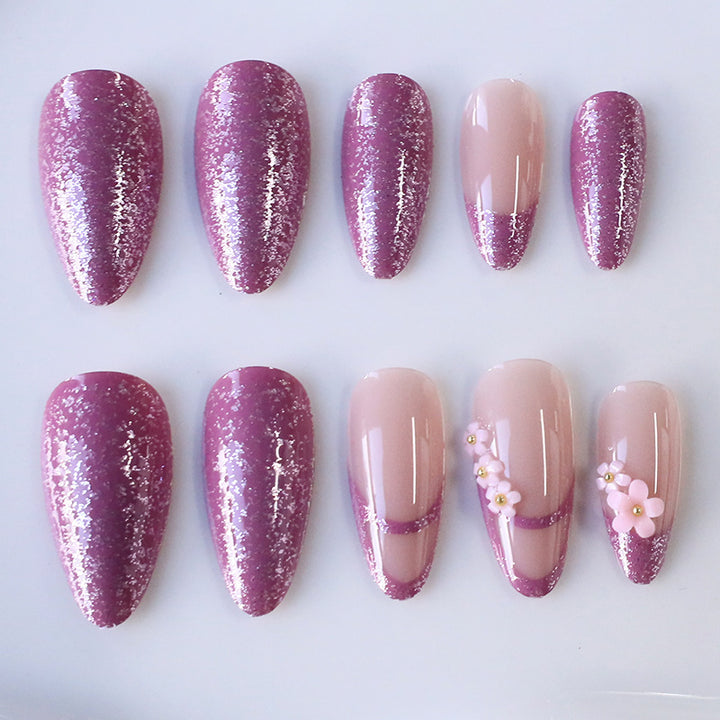 Floral Glitter Nail Art Extensions Kalsten