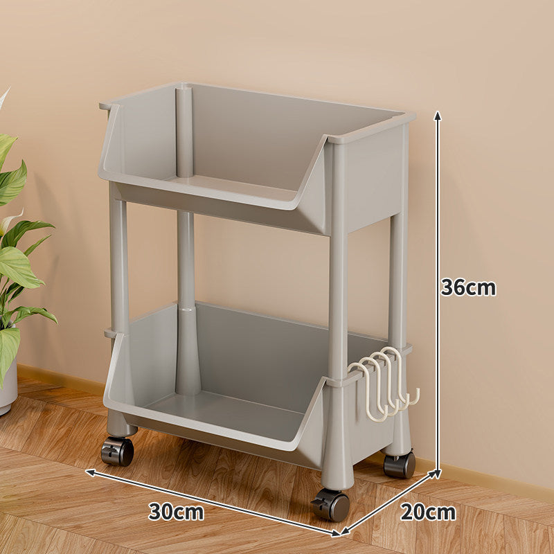 Slim Vertical Multi-Tier Rolling Storage Cart with Tilted Open Bins and Swivel Casters