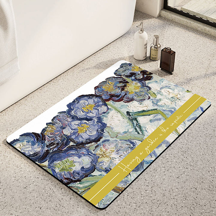 Artistic Sunflower-Themed Bath Mat