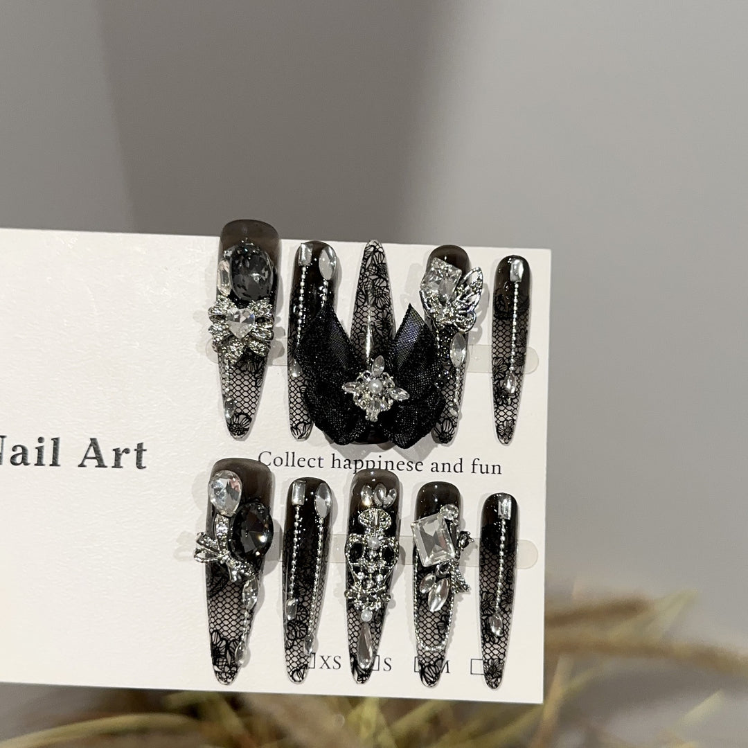 Elegant Lace Embellished Press-On Nails