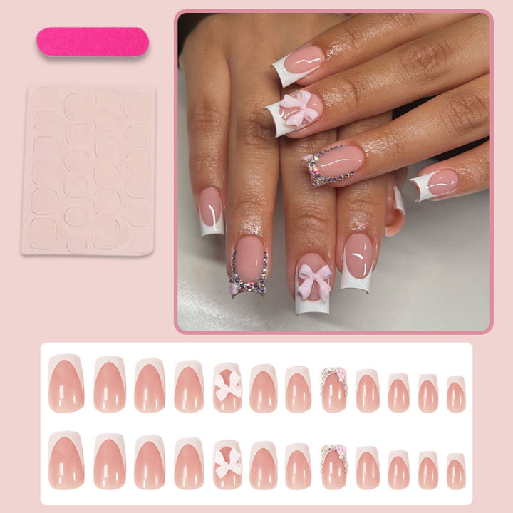 Artificial nail set with elegant bow and glitter designs Kalsten