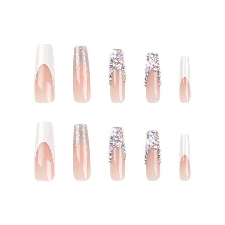 Artful Nail Extensions with Glitter and Flower Decor Kalsten
