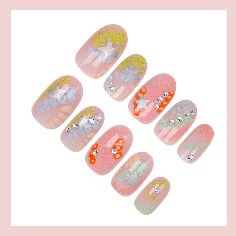 Acrylic nail set with creative designs and glitter accents Kalsten