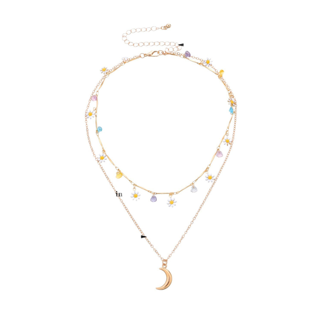 Layered Moon and Daisy Pendant Necklace Kalsten