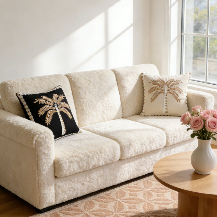 Embroidered Palm Linen Decorative Throw Pillow