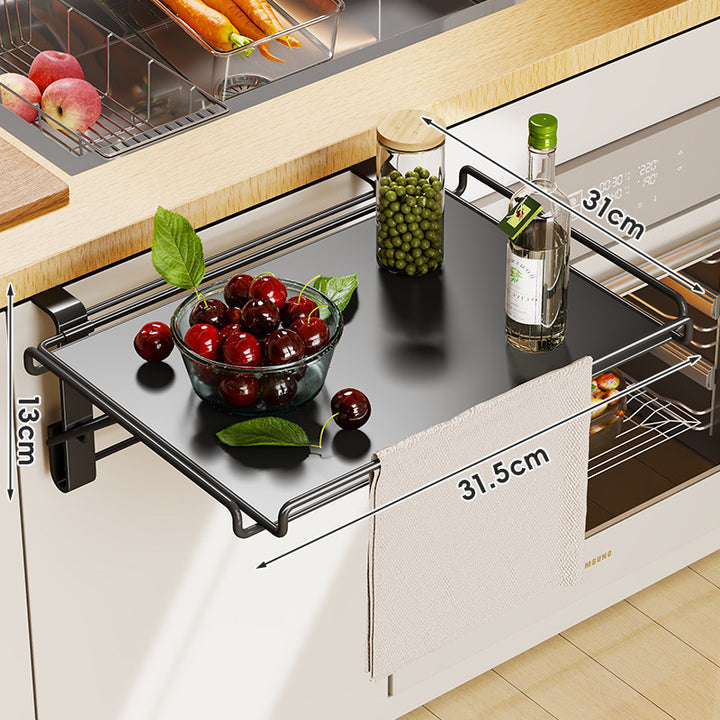Under-Cabinet Pull-Out Sliding Kitchen Serving Shelf with Towel Bar