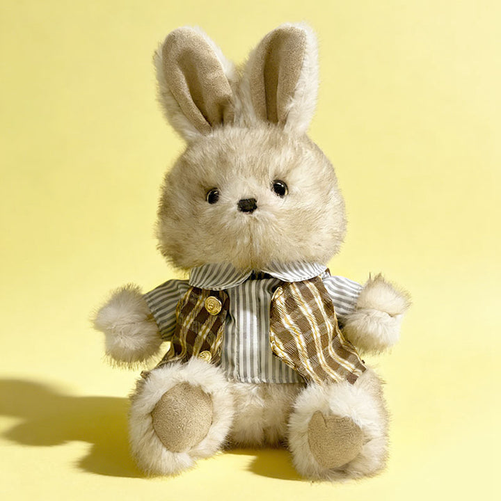 Plush Sitting Bunny Comforter Toy with Ultra-Soft Faux Fur, Embroidered Face and Knit Scarf Kalsten
