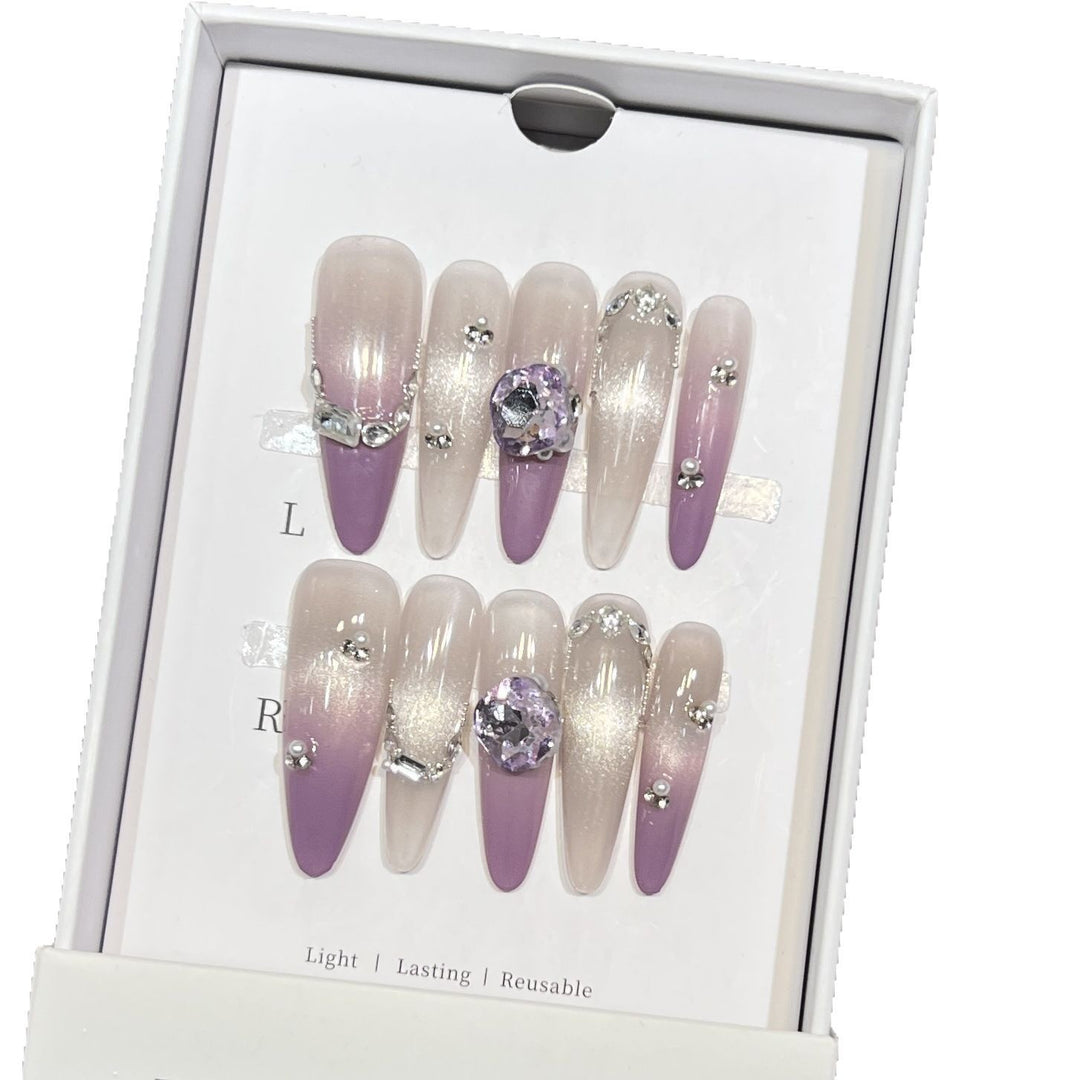 Elegant Stiletto Press-On Nails with Gemstone Accents Kalsten