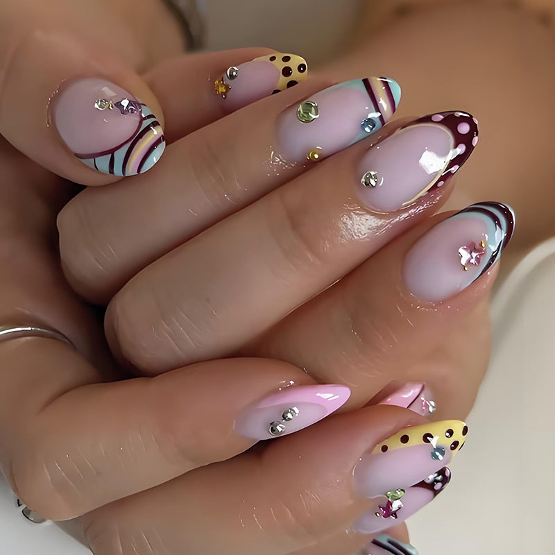 Acrylic nail set with colorful accents and 3D embellishments Kalsten